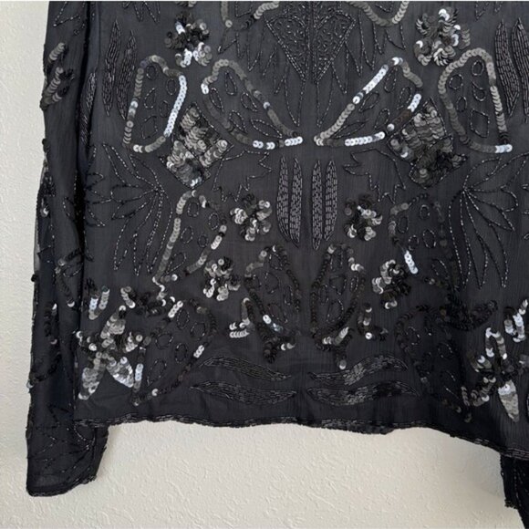 Swee Lo vintage 80s sequin beaded silk black jacket XL - Picture 7 of 9
